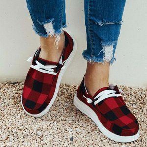 Buffalo Plaid Lace Up Flat Sneakers - Similar to Hey Dudes - NWT
